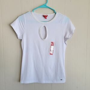 Guess White Keyhole Short Sleeve Top